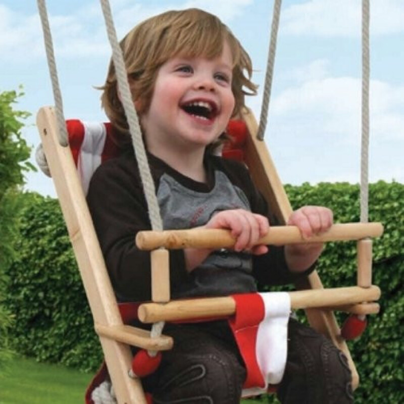 Kids wooden swing with canvas seat 45x31 cm, КВТ red-and-white