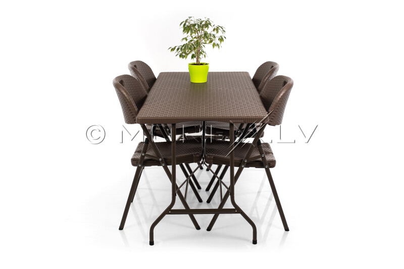 Saliekamais galds ar rotangpalmas dizainu 152x70 cm + 4 Krēsli
