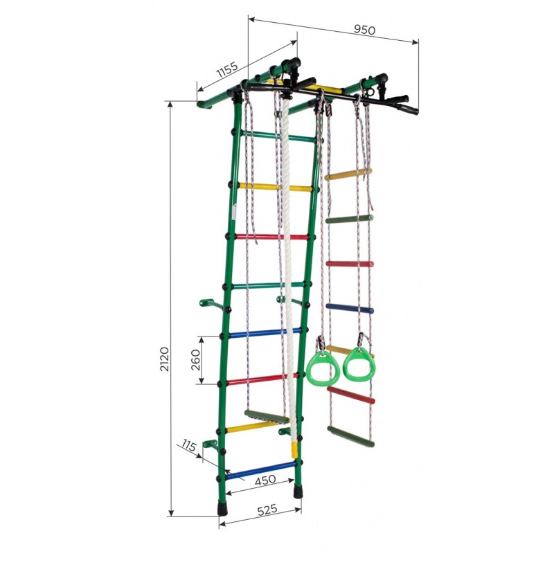Swedish wall for children STELLA white-rainbow 212x52.5 cm