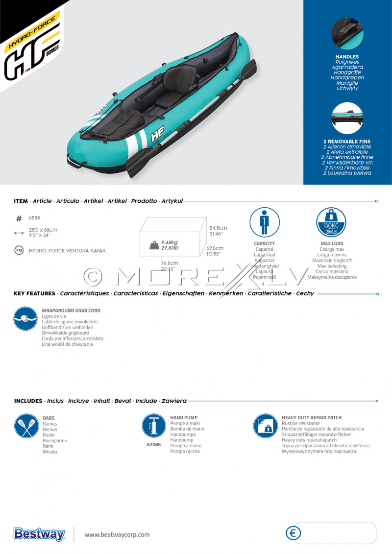 Vienvietīgs piepūšamais kajaks Bestway Ventura, 280x86 cm, 65118