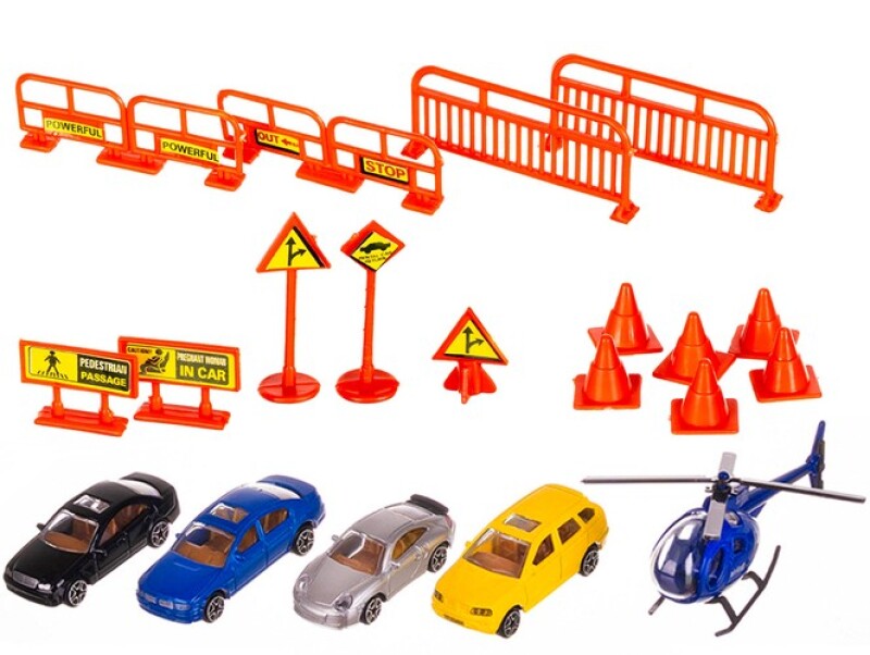 4-level car park with set of cars + a helicopter