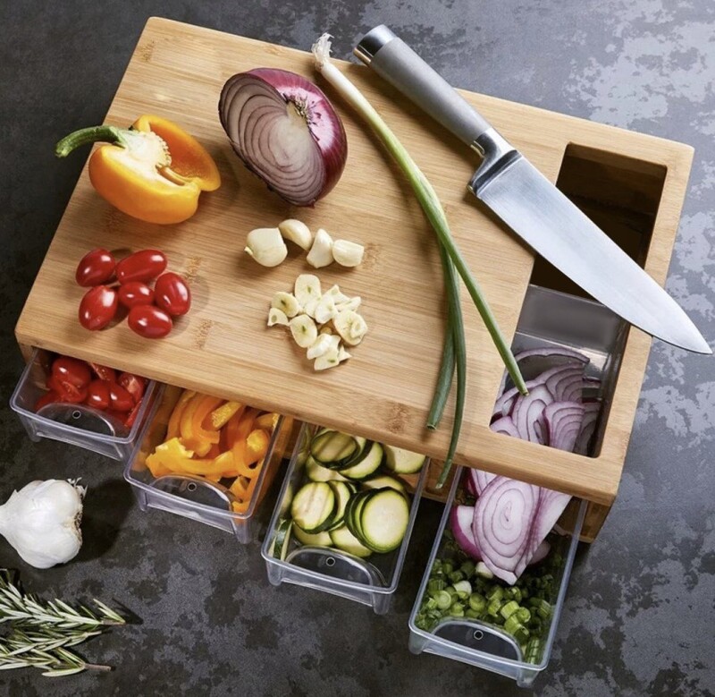 Bamboo board with 4 containers and graters