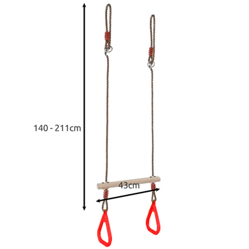 Wooden trapeze with metal rings, 430/100 mm
