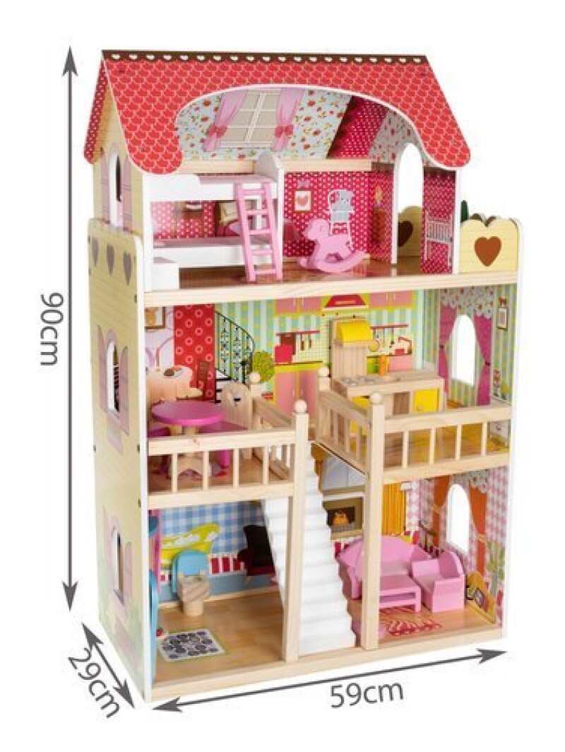 Wooden dollhouse with accessories, 90x59x29 cm