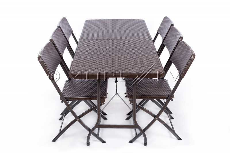 Folding table with a rattan design 180x72 cm + 6 chairs