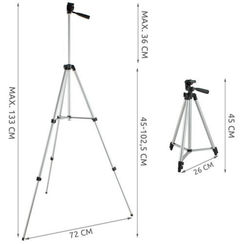 Camera stand 133 cm with phone holder and remote controller