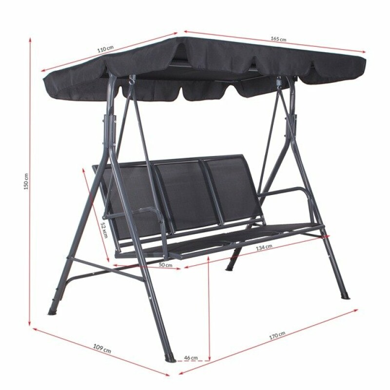 Garden swing 170x110 cm, 3-seat, black