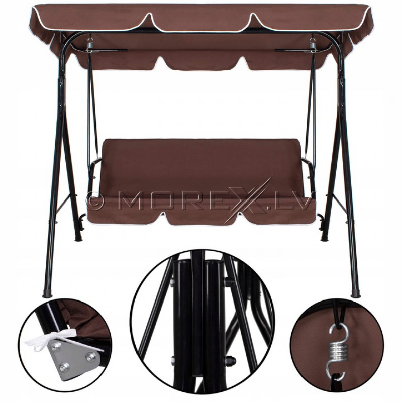 Dārza šūpoles Luna 170x110x150 cm, trīsvietīgas, brūnas