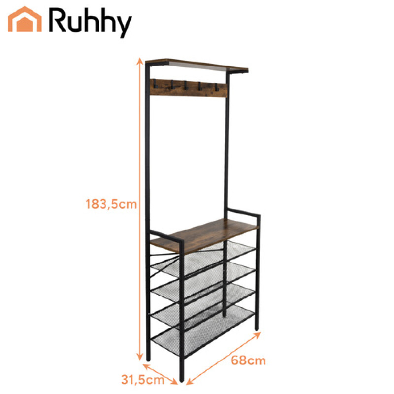 Standing shelf with hanger, 183.5x31.5x68 cm