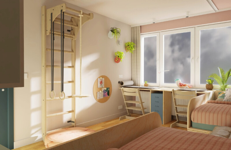Wooden pull-up bar for Swedish Ladder 65 cm