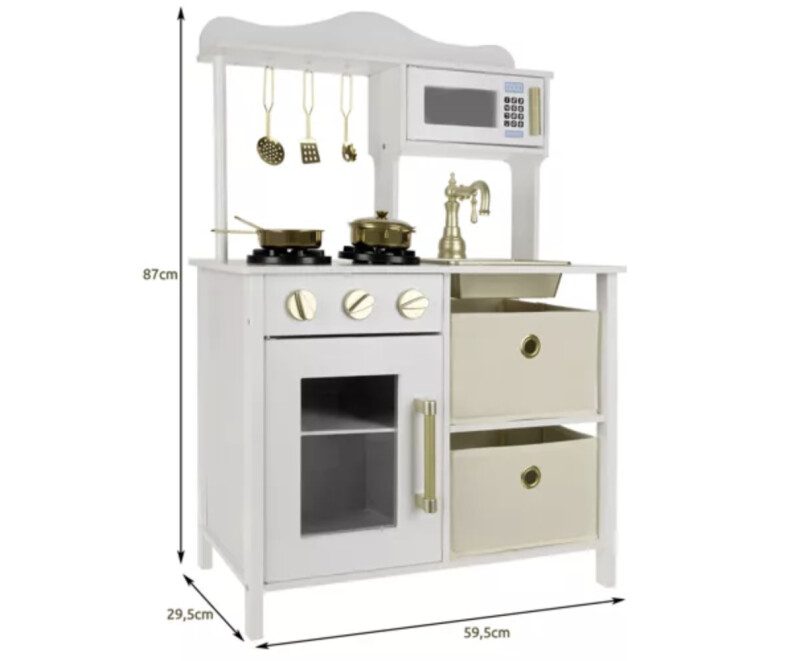 Wooden Toy Kitchen with Dishes, 87x59.5x29.5cm