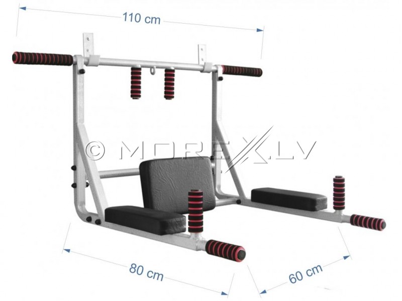 Wall mounted horizontal bar-parallel bars ATLET 3in1, grey