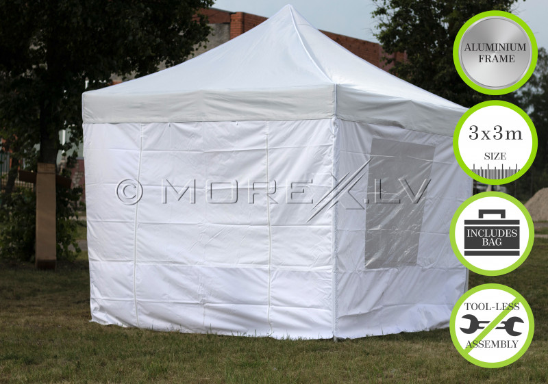 Pop Up Folding awning 3x3 m, with walls, White, N series, aluminum (tent, pavilion, canopy)