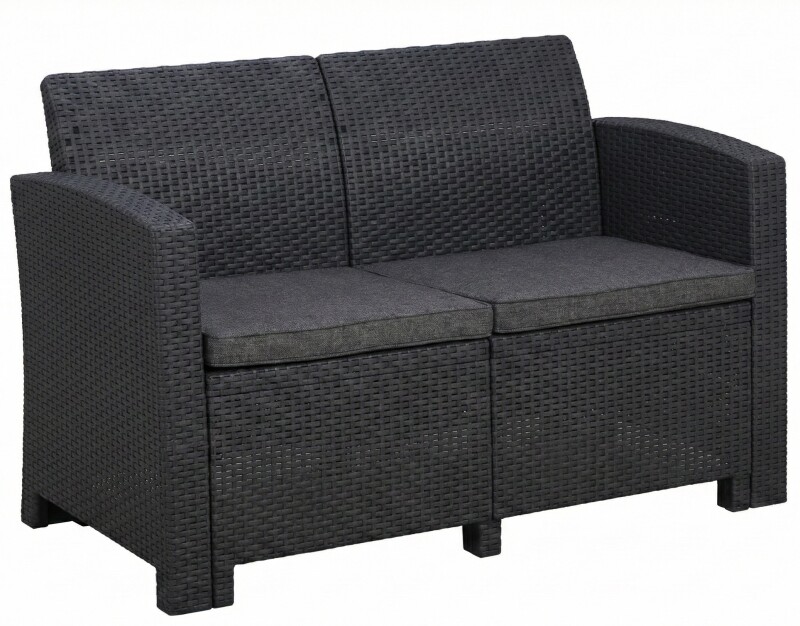 Double rattan garden sofa 120 cm, grey