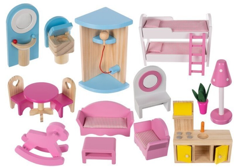 Wooden dollhouse with accessories, 90x59x29 cm