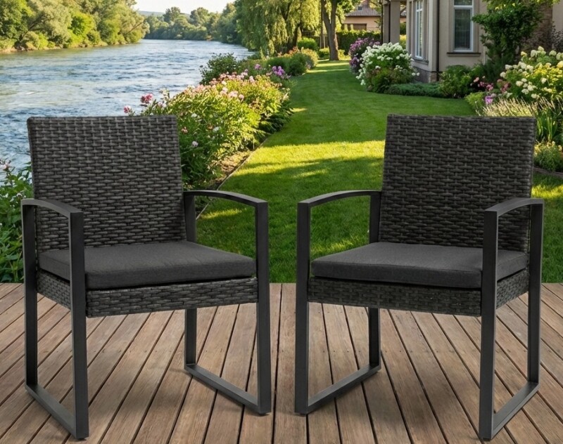 Rattan garden chairs 2 pcs, grey