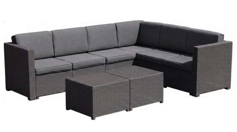 Corner rattan garden sofa 247x190 cm and 2 tables 56x56 cm, grey