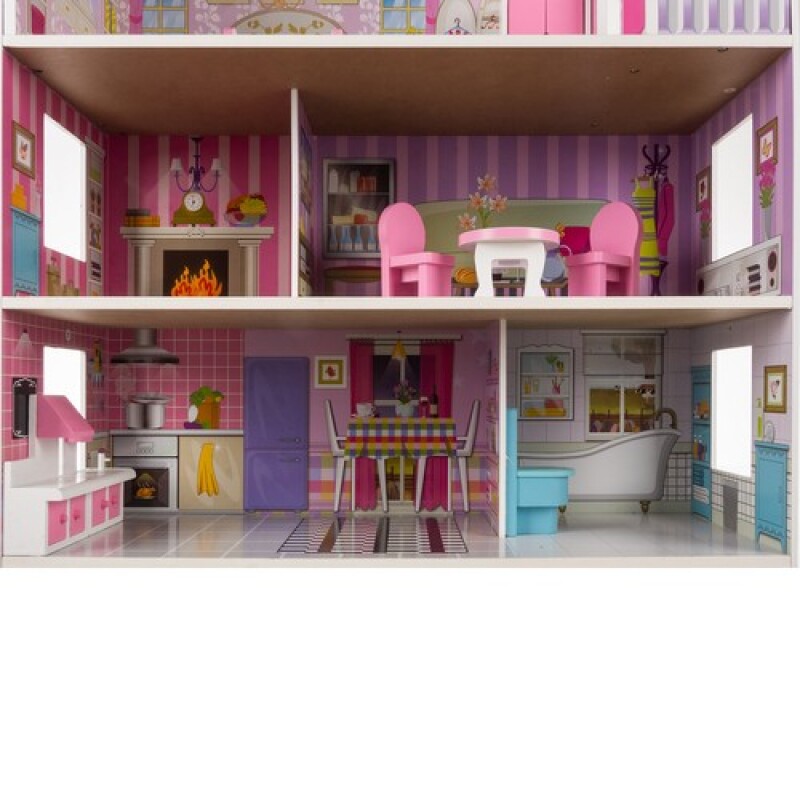 Wooden dollhouse with accessories, 70x62x27 cm