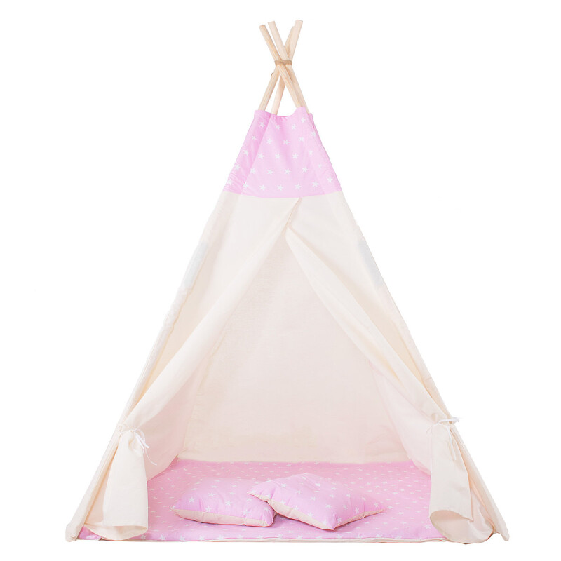 Kids play tent with cushions, pink with stars, 160 x 120 x 100 cm