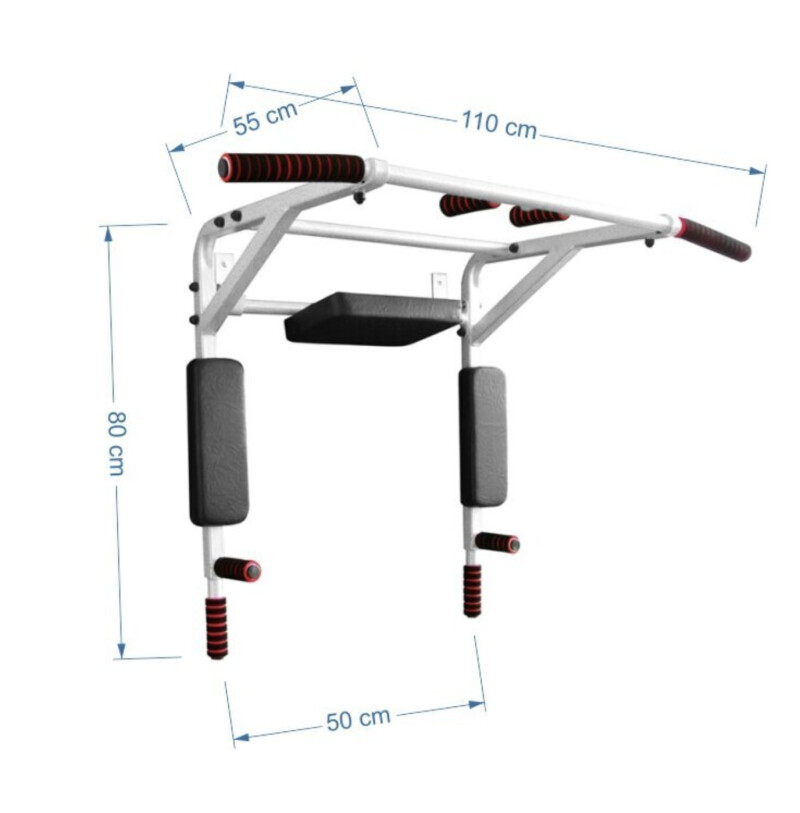 Wall mounted horizontal bar-parallel bars ATLET 3in1, grey
