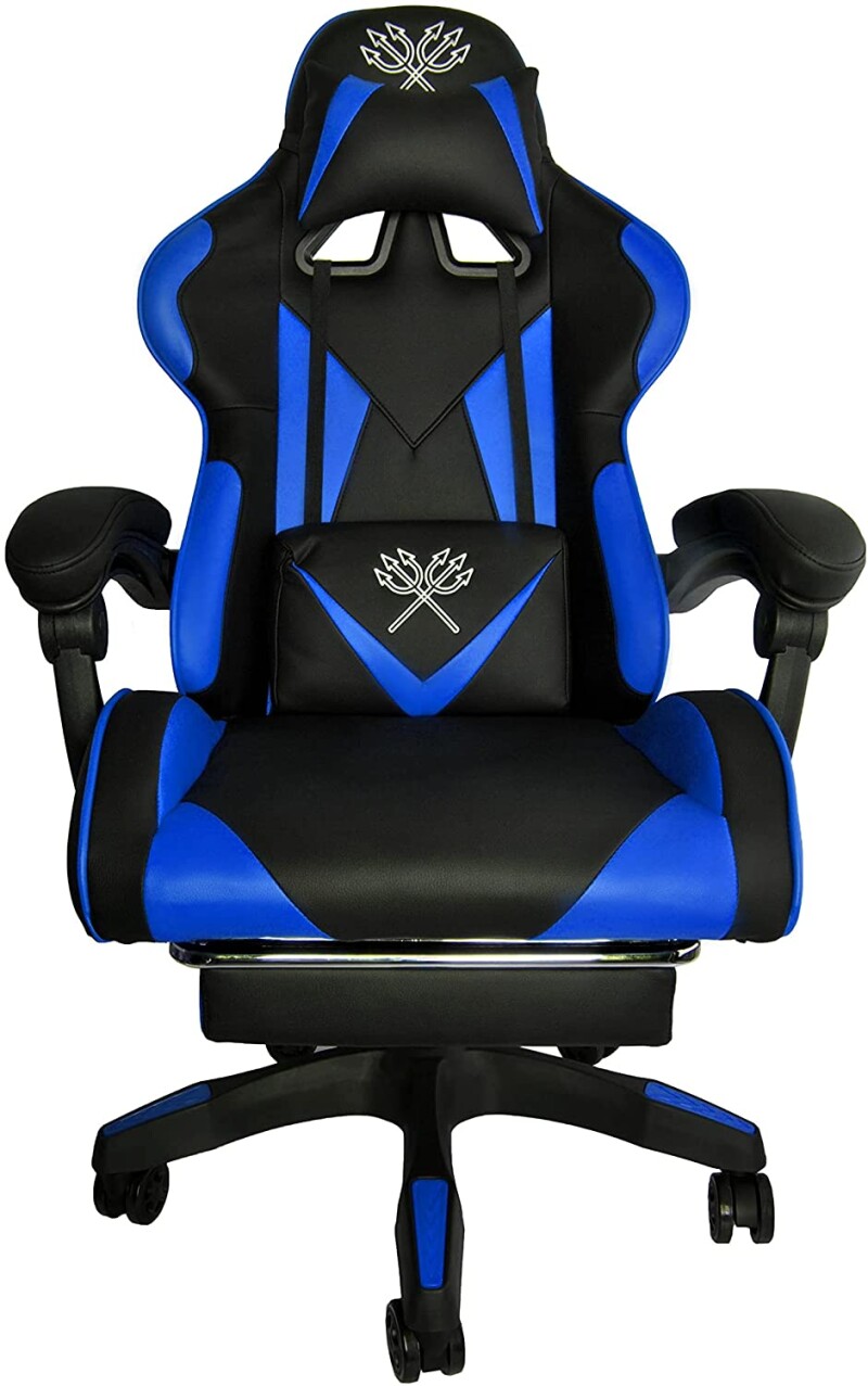 Игровое кресло с подставкой для ног, черно-синее (8978)