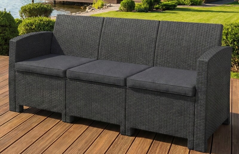 Triple rattan garden sofa 172 cm, grey