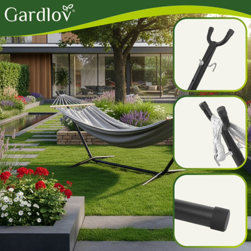 Garden hammock with a frame 200x150 cm, grey
