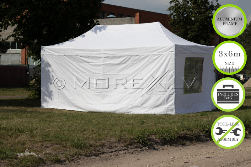 Pop Up Folding awning 3x6m, with walls, White, N series, aluminum (tent, pavilion, canopy)