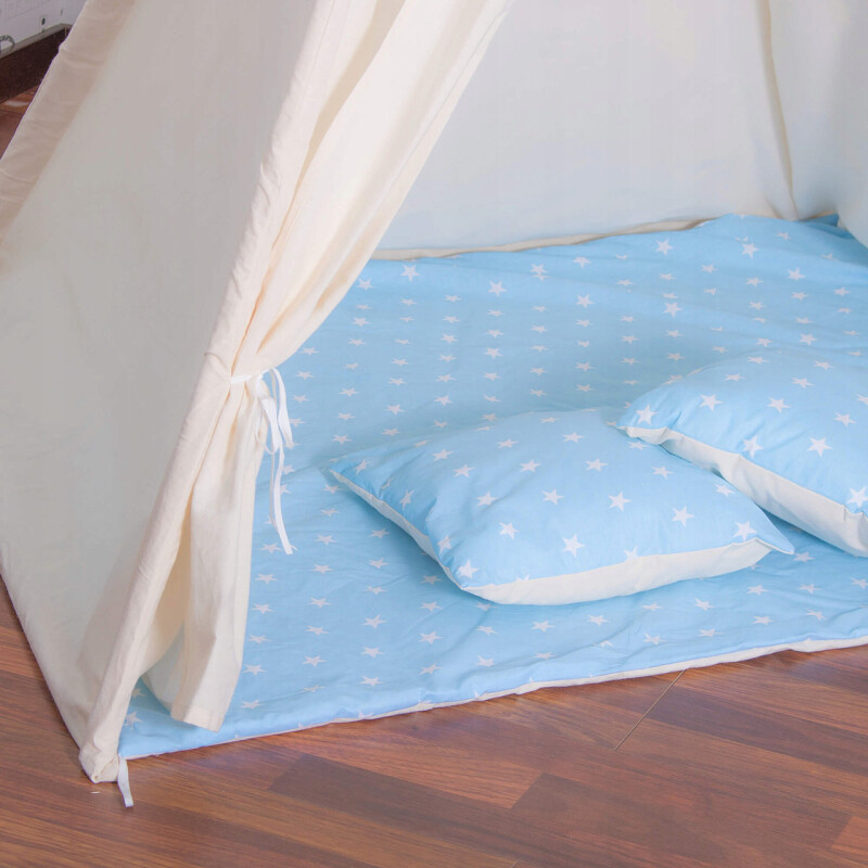 Kids play tent with cushions, light blue with stars, 160 x 120 x 100 cm