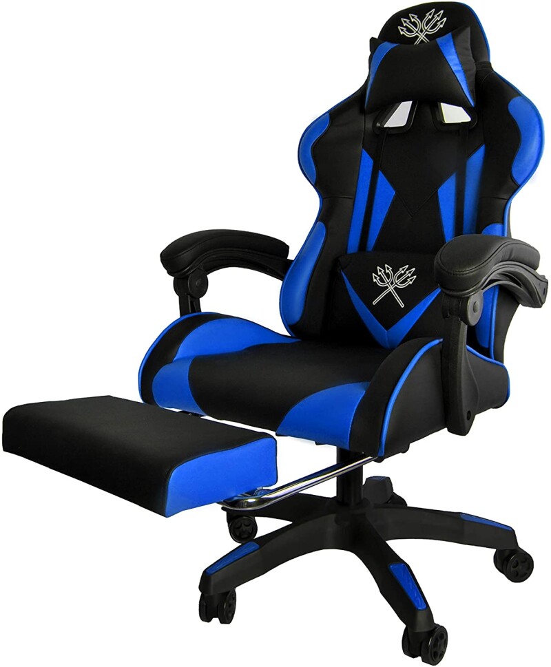 Spēļu datorkrēsls ar kāju balstu, zili-melns (8978)