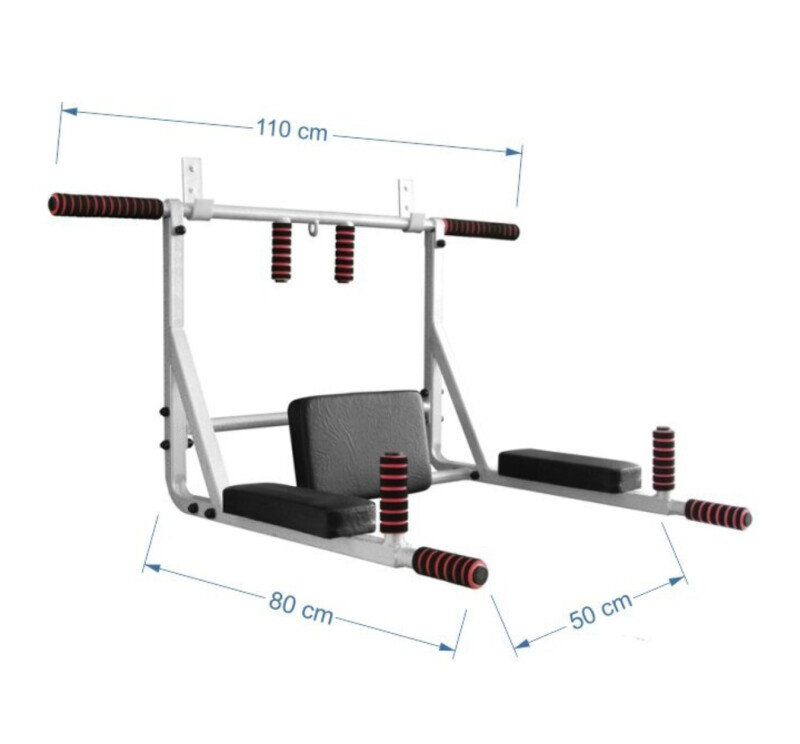 Wall mounted horizontal bar-parallel bars ATLET 3in1, grey