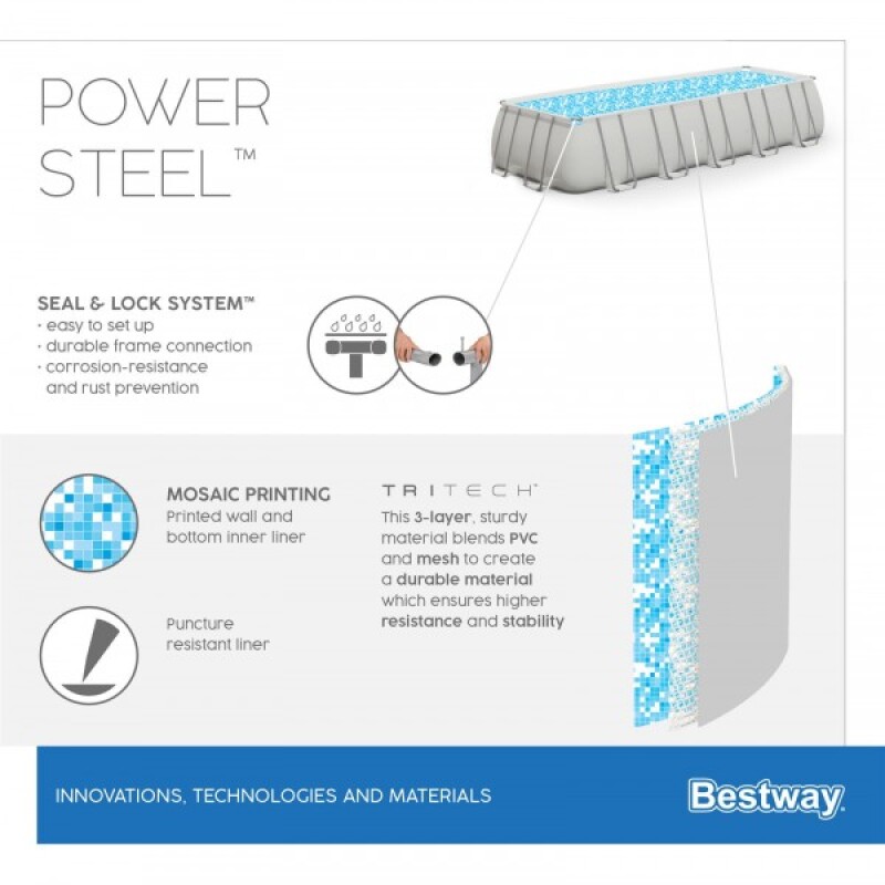 Каркасный бассейн Bestway Power Steel 488х244х122 см с фильтрующим картриджным насосом и аксессуарами (56671)