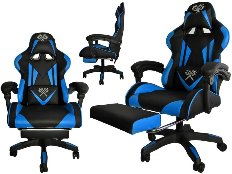 Gaming chair with footrest, blue and black (8978)