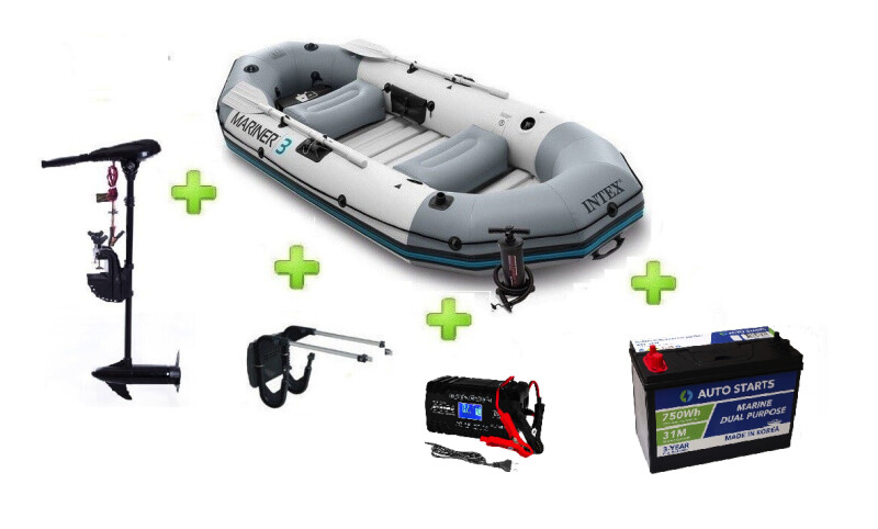 Intex MARINER 3 FULL SET ar Neraus NRS 36X + Marine Dual Purpose Battery 110Ah