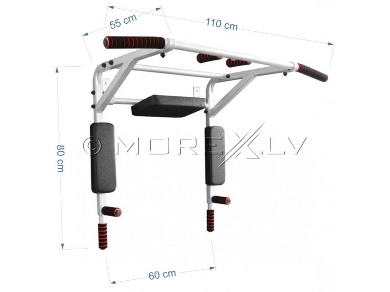 Wall mounted horizontal bar-parallel bars ATLET 3in1, grey