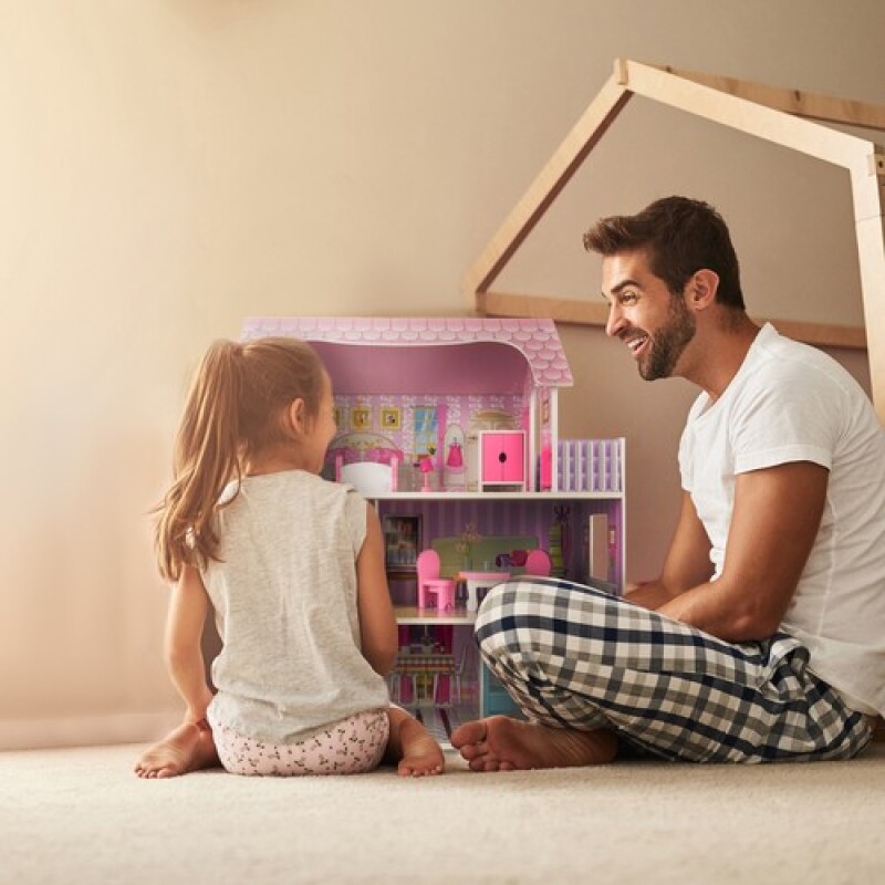 Wooden dollhouse with accessories, 70x62x27 cm