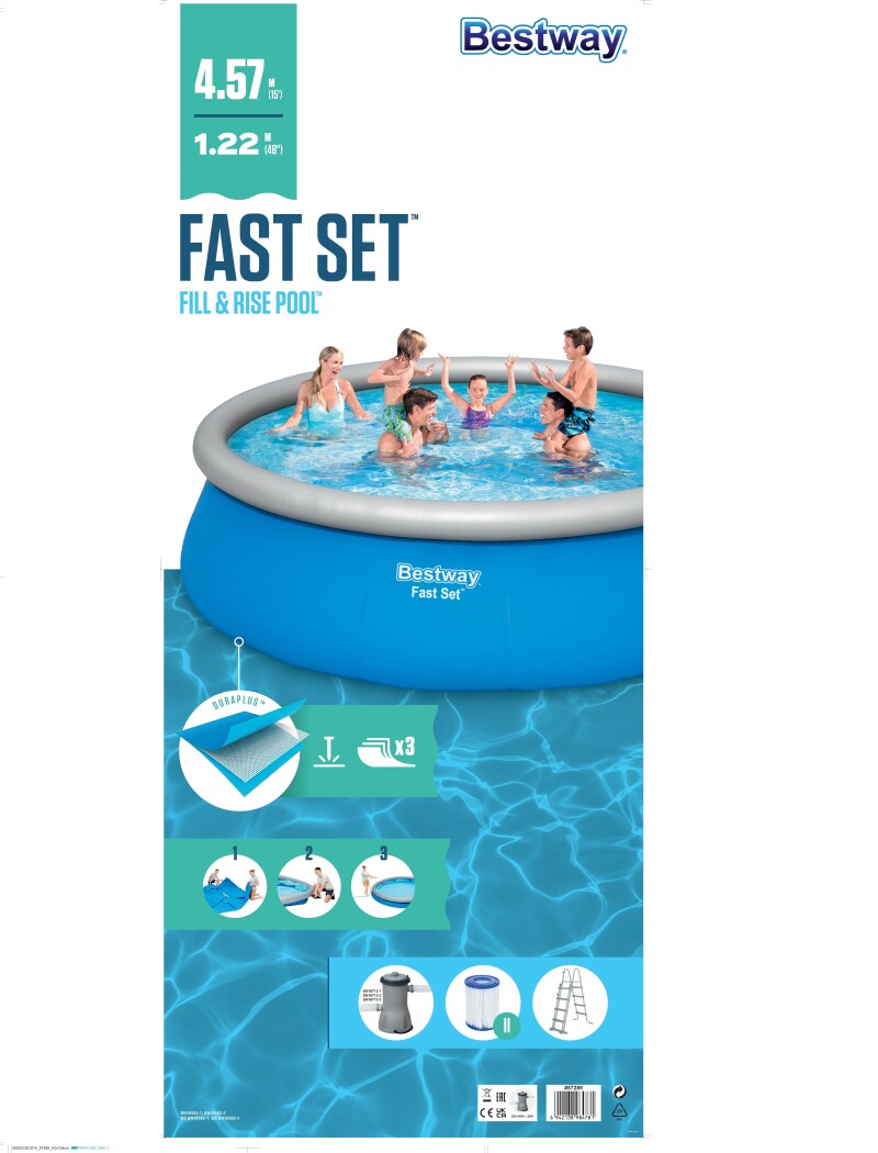 Baseins Bestway Fast Set 457x122 cm Pool Set, ar filtra sūkni un aksesuāriem (57289)