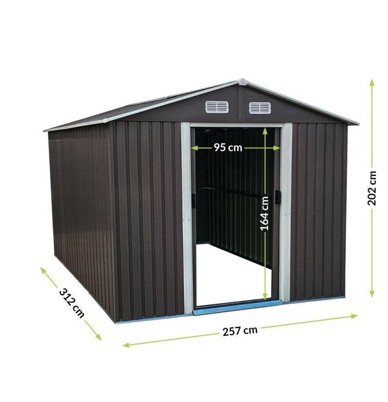 Metal garden utility shed, 257x312x202 cm