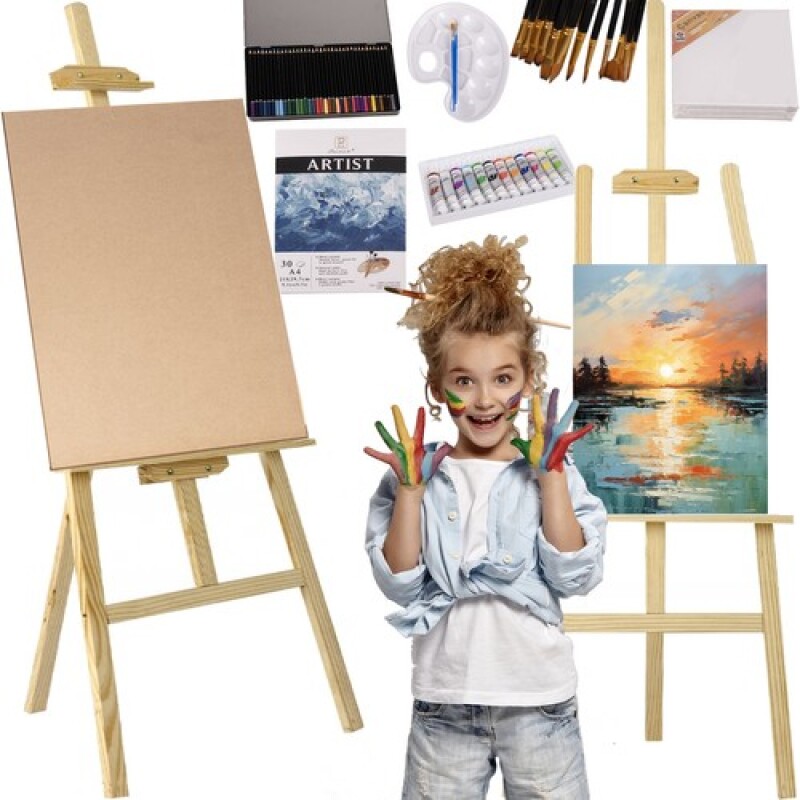 Easel with artistic painting set