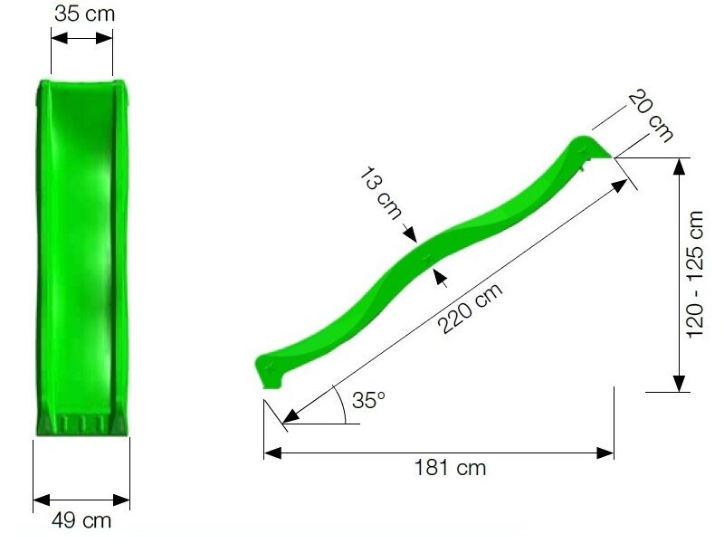 Slide hill Just Fun "Wavelet" 2.30 m, height 1.25 m, red