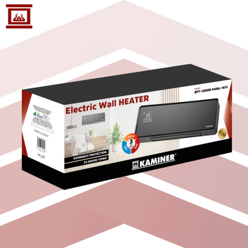 Wall-mounted electric heater 1000W / 2000W with timer, white