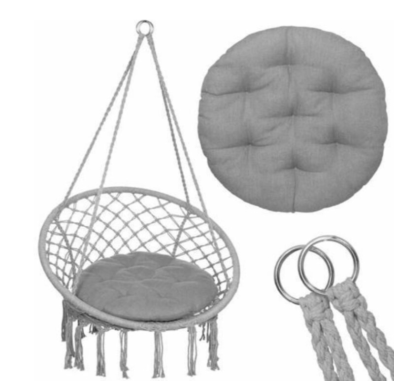 Подвесные плетеные качели Макраме c подушкой 1.20м, серые круглые