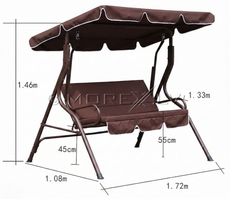 Garden swing 172x110x150 cm, 3-seat, brown