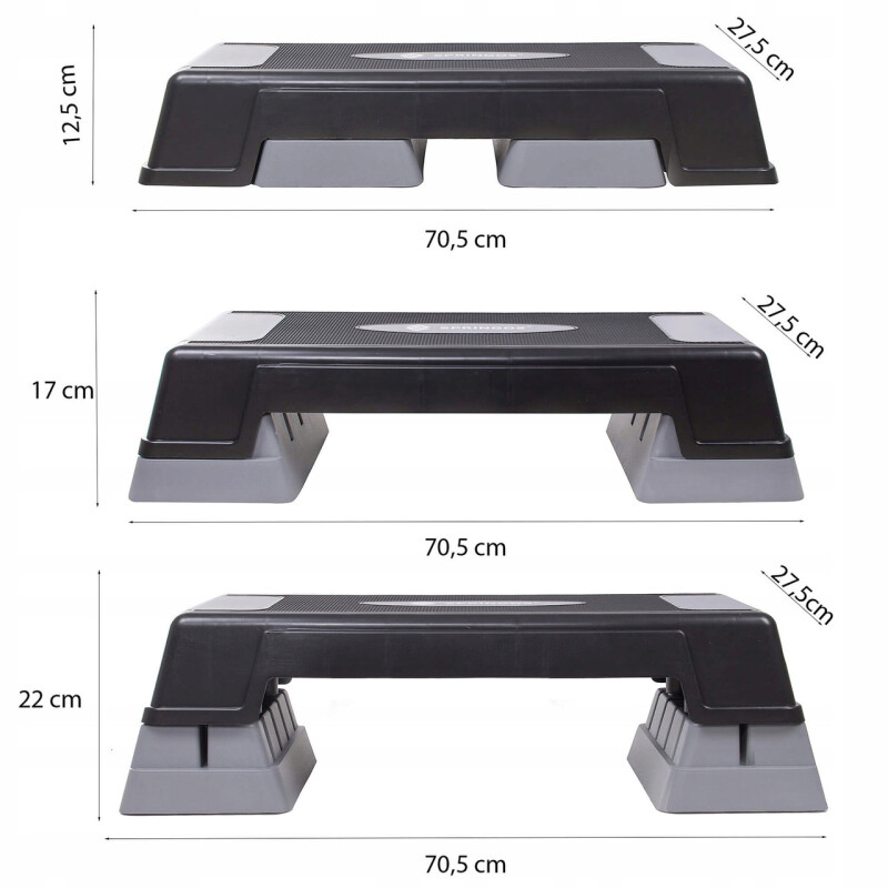 Aerobikos stepas pakyla, fitnesui, 3 aukščio lygiai, 70,5 x 27,5 cm