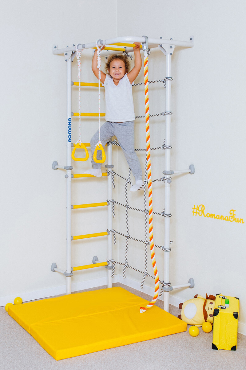 Детская шведская стенка ROMANA S-4 бело-желтый, 219,6 x119x70,2 см