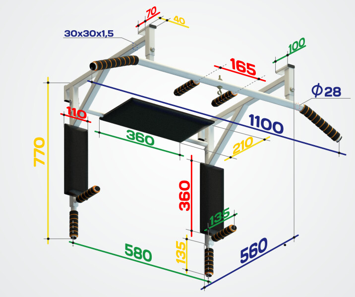 Wall mounted horizontal bar-parallel bars STANLEY-2, white