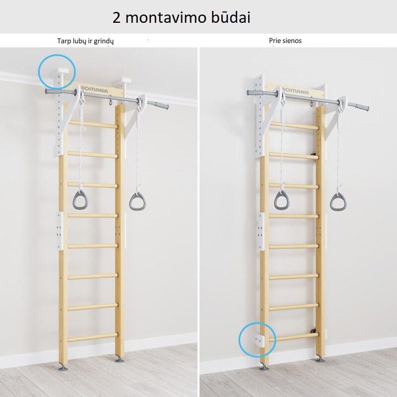 Wooden Swedish gymnastic wall ROMANA Eco 1, beige 235,5-270x51cm