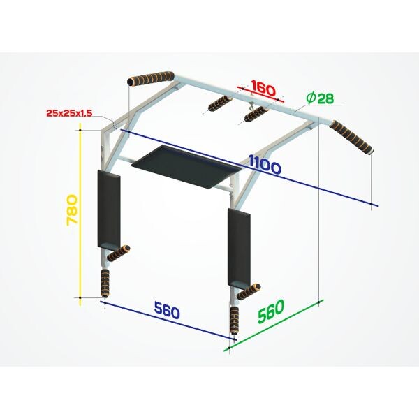 Wall mounted horizontal bar-parallel bars STONE LIGHT 3in1, black