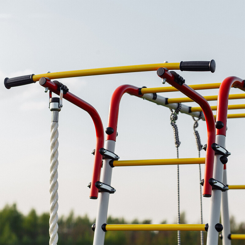 Āra sporta komplekss, bērnu rotaļu laukums FITNESS-4, balts-dzeltens-sarkans