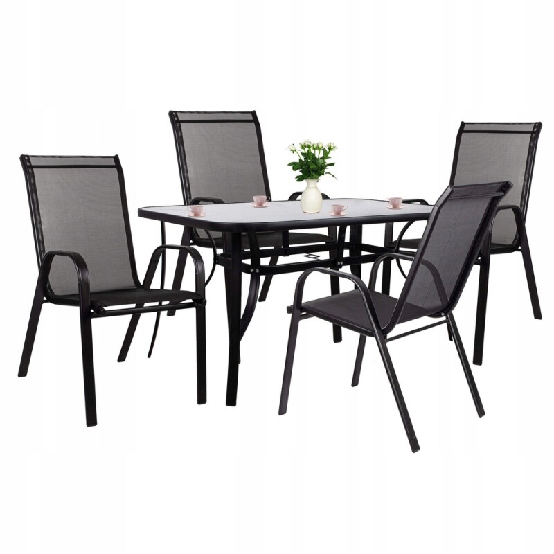 Table, metal with glass surface 150 x 90 x 71 cm Black